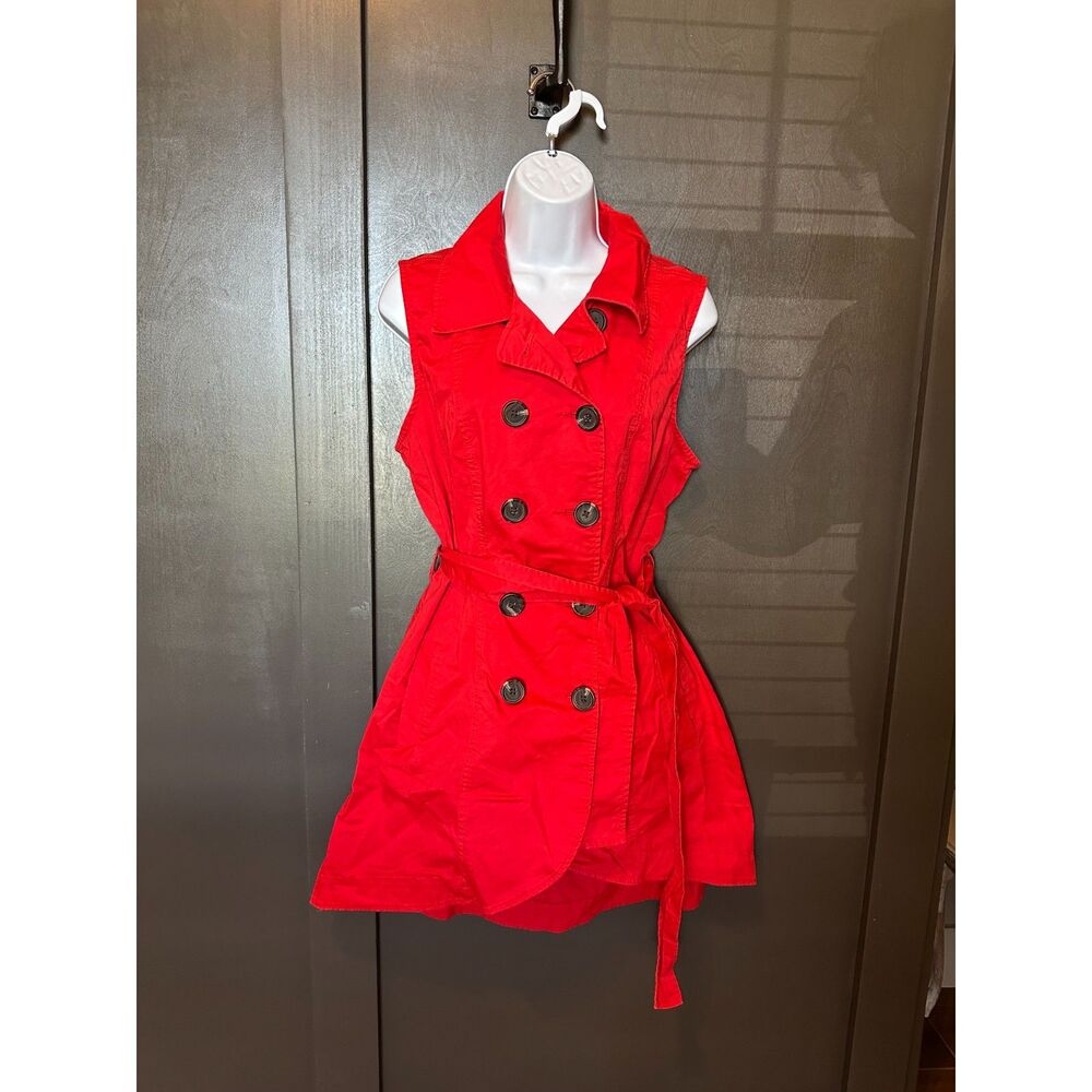 Cabi Size 12 Red Sleeveless Trench Coat Dress